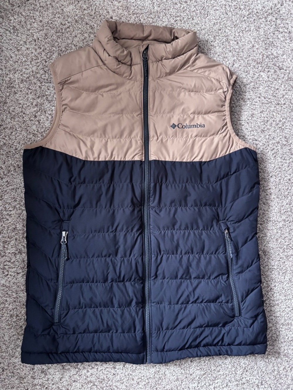Columbia Men's Omni-Heat White Out Puffer Vest Flax/Black Lightweight Medium - Picture 2 of 10